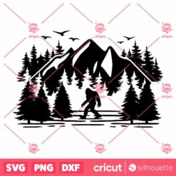 Bigfoot In Woods SVG Forest Mountain Big Foot SVG Yeti SVG