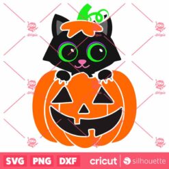 Cat In A Halloween Pumpkin SVG Funny Cute Black Cat T Shirt Design