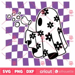 Checkered Daisy Cute Ghost SVG, Ghost SVG, Ghost Flower SVG