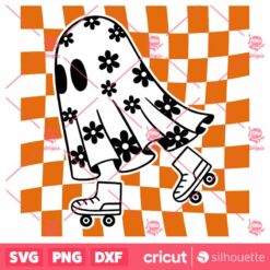 Checkered Daisy Cute Ghost SVG, SVG, Floral Ghost SVG