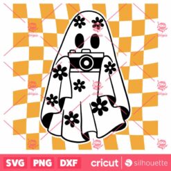 Checkered Daisy Cute Ghost SVG, SVG, Floral Ghost SVG, Ghost Photo SVG