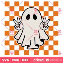 Checkered Peace Ghost SVG, Halloween SVG, Cute Ghost Spooky Season SVG