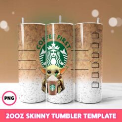 Coffee First Yoda Tumbler Wrap, 20oz Skinny Tumbler Wrap