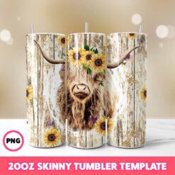 Cow Sunflower Tumbler Wrap, 20oz Skinny Tumbler Wrap