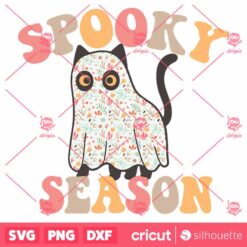 Cute Spooky Season October Halloween GhostCat Saying Meme SVG