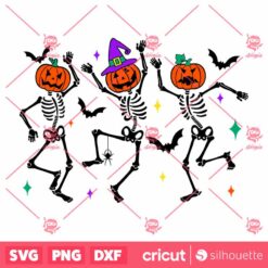 Dancing Pumpkin Head Skeletons SVG Funny Halloween T Shirt Color Design