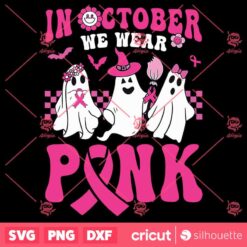 Groovy Wear Pink Breast Cancer Warrior Ghost Halloween Cute SVG