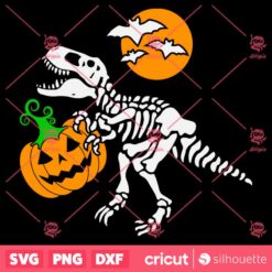 Halloween Dinosaur Skeleton SVG Trick Rawr Treat Pumpkin SVG