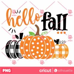 Hello Fall PNG Instant Download Pumpkin Plaid Polka Dots