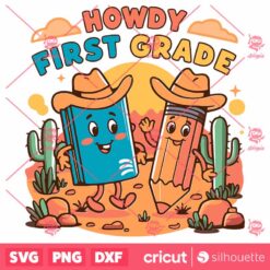 Howdy First Grade Cowboy Book Pencil SVG