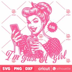 I Am Just A Girl SVG, Iced Coffee Girlie SVG, Just A Girl SVG, Vector Art Coffee SVG, Pin Up Style Vintage SVG