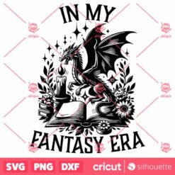 In My Fantasy Era SVG, Dragon Book SVG, Vintage Retro Bookish SVG, Book Reader Book Lover Vector Vintage SVG