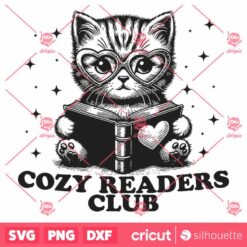 Kitten Cozy Readers Club SVG, Trendy Bookish SVG, Cute Bookish SVG, Bookish SVG, Vintage SVG