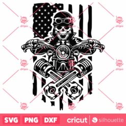 Motor Cycle Skull SVG American Flag SVG