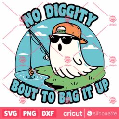 No Diggity Bout To Bag It Up SVG, Retro Cute Ghost SVG, Ghost Fishing SVG, Halloween SVG