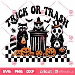 Retro Checkered Trick Or Trash SVG, Trick Or Treat SVG, Halloween Raccoon SVG