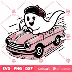 Retro Cute Ghost Driving Car SVG, Retro Cute Ghost Halloween SVG, Funny Ghost SVG, Spooky Vibes Fall Vibes SVG