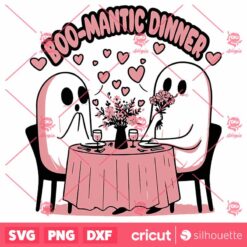 Retro Cute Ghost Halloween SVG, Boo Mantic Dinner SVG, Funny Ghost Romantic Dinner SVG, Trendy Fall Vibes SVG