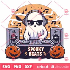 Retro Cute Ghost Halloween SVG, Spooky Beats SVG, Ghost Dj SVG, Funny Spooky Vibes