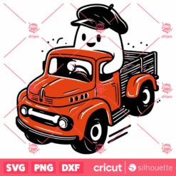 Retro Cute Ghost Truck Driving SVG, Retro Cute Ghost Halloween SVG