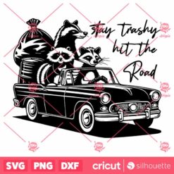 Retro Stay Trashy Hit The Road SVG Funny Stay Trasy Raccoons Opossums Squad Team Trashy Funny Animals SVG