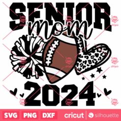 Senior Football Mom 2024 SVG Leopard Heart Graduation T Shirt Design PNG