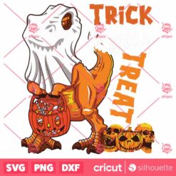 Trick Rawr Treat Halloween Trex Boo GhostWith Candy Basket SVG