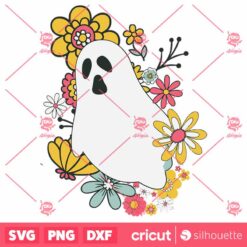 Vintage Retro Groovy Floral Cute GhostHalloween Costume SVG