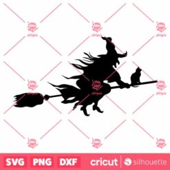 Witch And Cat Enhanced Broom Halloween SVG Horror SVG