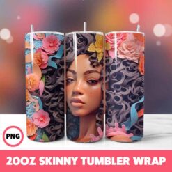 African American Black Girls 9 Tumbler Wrap, 20oz Skinny Tumbler Wrap