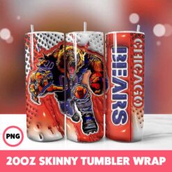 Chicago Bears NFL Tumbler Wrap, Sports 3 Tumbler Wrap, 20oz Skinny Tumbler Wrap