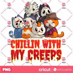 Chillin with My Creeps Funny Cat Horror Movies Serial Killer PNG