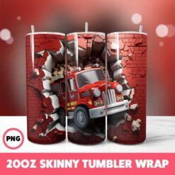 Cracked Wall Fire Trucks 10 Tumbler Wrap, 20oz Skinny Tumbler Wrap