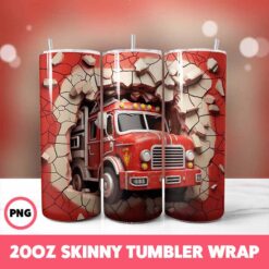 Cracked Wall Fire Trucks 11 Tumbler Wrap, 20oz Skinny Tumbler Wrap