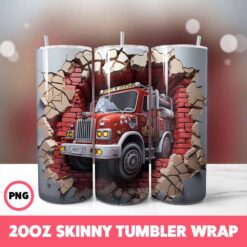 Cracked Wall Fire Trucks 15 Tumbler Wrap, 20oz Skinny Tumbler Wrap