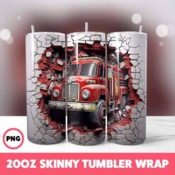 Cracked Wall Fire Trucks 16 Tumbler Wrap, 20oz Skinny Tumbler Wrap