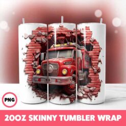 Cracked Wall Fire Trucks 17 Tumbler Wrap, 20oz Skinny Tumbler Wrap