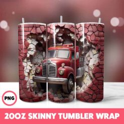 Cracked Wall Fire Trucks 18 Tumbler Wrap, 20oz Skinny Tumbler Wrap