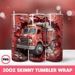 Cracked Wall Fire Trucks 19 Tumbler Wrap, 20oz Skinny Tumbler Wrap