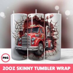 Cracked Wall Fire Trucks 20 Tumbler Wrap, 20oz Skinny Tumbler Wrap