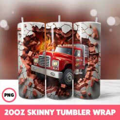 Cracked Wall Fire Trucks 21 Tumbler Wrap, 20oz Skinny Tumbler Wrap