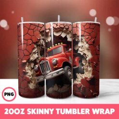 Cracked Wall Fire Trucks 3 Tumbler Wrap, 20oz Skinny Tumbler Wrap