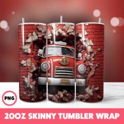 Cracked Wall Fire Trucks 5 Tumbler Wrap, 20oz Skinny Tumbler Wrap