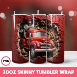 Cracked Wall Fire Trucks 6 Tumbler Wrap, 20oz Skinny Tumbler Wrap