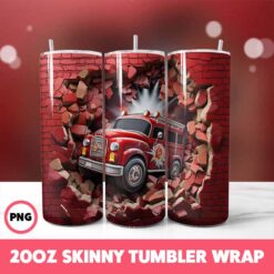 Cracked Wall Fire Trucks 8 Tumbler Wrap, 20oz Skinny Tumbler Wrap