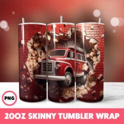 Cracked Wall Fire Trucks 9 Tumbler Wrap, 20oz Skinny Tumbler Wrap