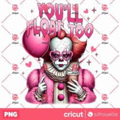 Horror Halloween PNG, You Will Float Too Pink Halloween PNG