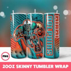 Miami Dolphins NFL Tumbler Wrap, Sports 23 Tumbler Wrap, 20oz Skinny Tumbler Wrap