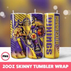 Minnesota Vikings NFL Tumbler Wrap, Sports 48 Tumbler Wrap, 20oz Skinny Tumbler Wrap