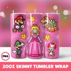 Super Mario 4 Tumbler Wrap, 20oz Skinny Tumbler Wrap